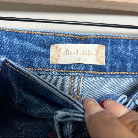 Altar'd State Women Jeans 24" Flare Bell Botton Raw Hem Mid Wash Denim High Rise - Picture 6 of 9